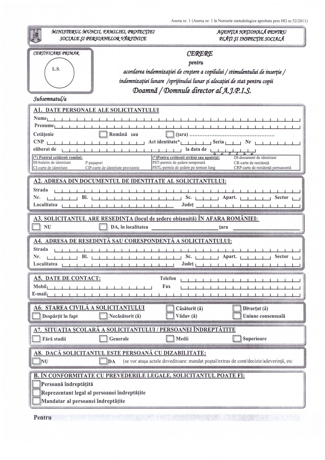cerere indemnizatie crestere copil